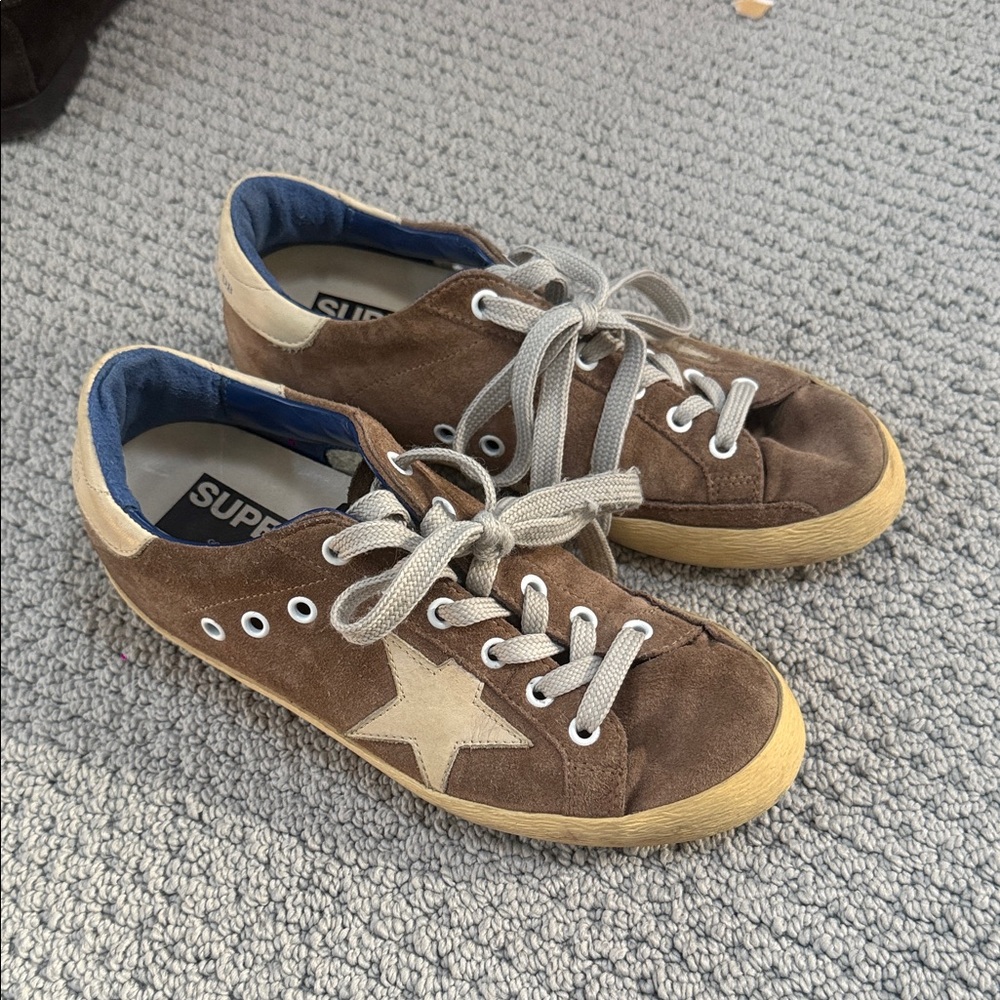 Golden Goose Brown Suede Low-Top Sneakers with Cream Star
